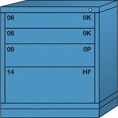 Lyon - 4 Drawer, Standard Bench Height - Multiple Drawer Access Cabinet - Steel, 30" Wide x 28-1/4" Deep x 33-1/4" High, Wedgewood Blue - Americas Industrial Supply