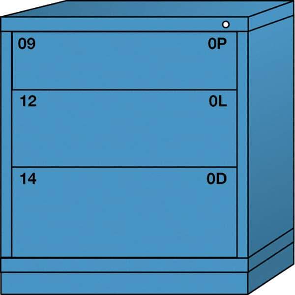 Lyon - 3 Drawer, Standard Bench Height - Multiple Drawer Access Cabinet - Steel, 30" Wide x 28-1/4" Deep x 33-1/4" High, Wedgewood Blue - Americas Industrial Supply