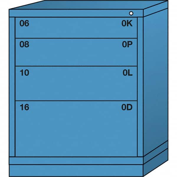 Lyon - 4 Drawer, Standard Mid-Range - Single Drawer Access Cabinet - Steel, 30" Wide x 28-1/4" Deep x 37-15/79" High, Wedgewood Blue - Americas Industrial Supply