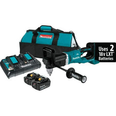 Makita - 36 Volt 1/2" Chuck Right Angle Handle Cordless Drill - 0-1400 RPM, Reversible, 2 Lithium-Ion Batteries Included - Americas Industrial Supply