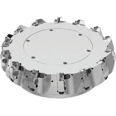Seco - 10" Cut Diam, 2-1/2" Arbor Hole, 0.315" Max Depth of Cut, 71° Indexable Chamfer & Angle Face Mill - 14 Inserts, SN.. Insert, Right Hand Cut, 14 Flutes, Through Coolant, Series R220.56 - Americas Industrial Supply