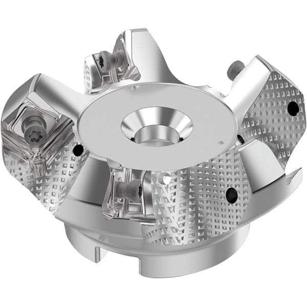 Seco - 63mm Cut Diam, 22mm Arbor Hole, 6mm Max Depth of Cut, 48° Indexable Chamfer & Angle Face Mill - 5 Inserts, SN.. Insert, Right Hand Cut, 5 Flutes, Through Coolant, Series R220.54 - Americas Industrial Supply