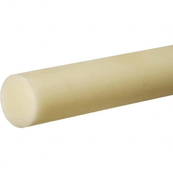 Plastic Rod: Nylon 6 & 6, 1' Long, 1/2″ Dia, Off-White Rockwell M-85