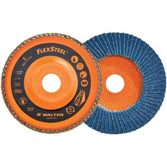 WALTER Surface Technologies - 40 Grit, 6" Disc Diam, 7/8" Center Hole, Type 27 Zirconia Alumina Flap Disc - 10,200 Max RPM, Poly Cotton Backing, Threaded Hole Attaching System, Coated - Americas Industrial Supply