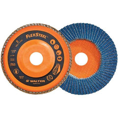 WALTER Surface Technologies - 80 Grit, 7" Disc Diam, 7/8" Center Hole, Type 27 Zirconia Alumina Flap Disc - 8,600 Max RPM, Poly Cotton Backing, Threaded Hole Attaching System, Coated - Americas Industrial Supply