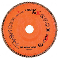 WALTER Surface Technologies - 40 Grit, 6" Disc Diam, 7/8" Center Hole, Type 27 Zirconia Alumina Flap Disc - 10,200 Max RPM, Poly Cotton Backing, Threaded Hole Attaching System, Coated - Americas Industrial Supply