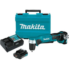 Makita - 12 Volt 3/8" Chuck Right Angle Handle Cordless Drill - 0-1100 RPM, Keyless Chuck, Reversible, 2 Lithium-Ion Batteries Included - Americas Industrial Supply