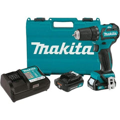 Makita - 12 Volt 3/8" Chuck Pistol Grip Handle Cordless Drill - 0-1500 RPM, Keyless Chuck, Reversible, 2 Lithium-Ion Batteries Included - Americas Industrial Supply