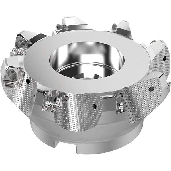 Seco - 5" Cut Diam, 1-1/2" Arbor Hole, 0.315" Max Depth of Cut, 71° Indexable Chamfer & Angle Face Mill - 8 Inserts, SN.. Insert, Right Hand Cut, 8 Flutes, Through Coolant, Series R220.56 - Americas Industrial Supply