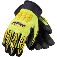‎120-4000/XL All Purp Work Gloves - Mad Max - HV Yellow - Black Reinforced Synthetic Leather Palm - Exact Industrial Supply