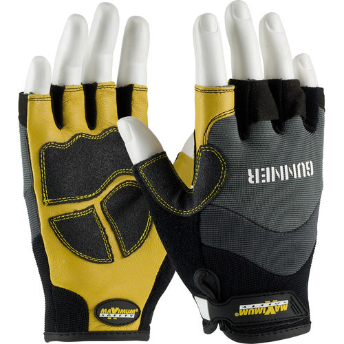 ‎120-4300/XL Gloves /Liners - Gunner - Goatskin Reinforced Palm - Spandex Back - Half-Finger - Exact Industrial Supply