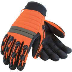 ‎120-4700/M All Purp Work Gloves - Miner's Miracle - Black Synthetic Leather w/PVC Grip - HV Orange Back - Exact Industrial Supply