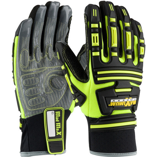 ‎120-5200/L Oil /Gas Gloves - Roustabout - Hi-Vis Yellow Back - Dorsal Protection - Silicone Grip on Palm - Exact Industrial Supply
