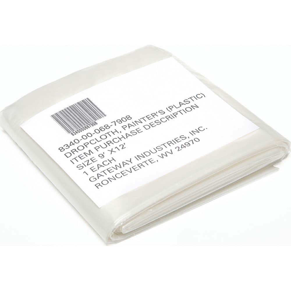 Ability One - Drop Cloths; Material: Plastic ; Thickness (mil): 2.00 ; Size: 12 x 9 ; Description: Plastic Drop Cloth ; Color: Transparent Clear - Exact Industrial Supply