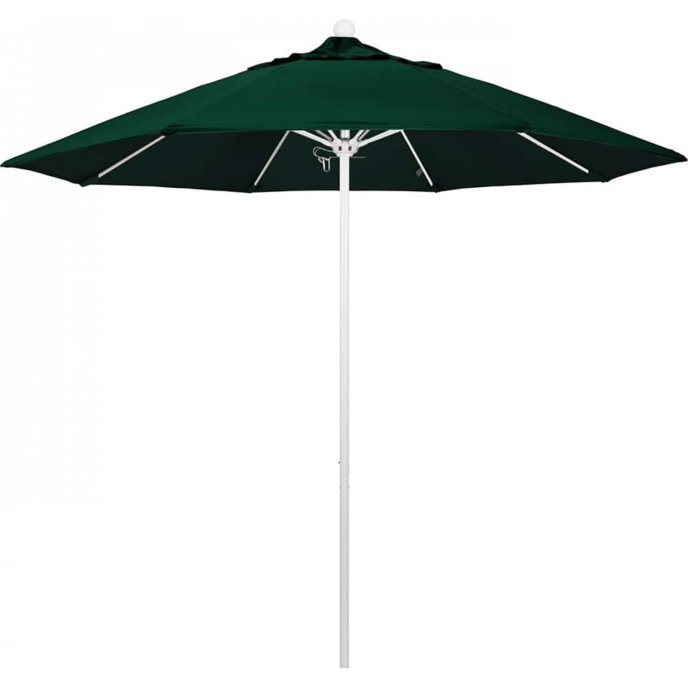 California Umbrella - Patio Umbrellas; Umbrella Diameter (Inch): 108 ; Height (Feet): 8.583 ; Fabric Color: Hunter Green ; Base Included: No ; Frame Material: Aluminum ; Frame Color: White - Exact Industrial Supply