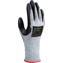 SHOWA - Size 2XL (10), ANSI Cut Lvl A4, Puncture Lvl 2, Abrasion Lvl 4, Foam Nitrile Coated HPPE/Glass Cut Resistant Gloves - 11.5" Long, Palm & Fingertips Coated, Engineered Yarn, HPPE & Spandex Lining, Continuous Knit Cuff, White/Black, Paired - Americas Industrial Supply