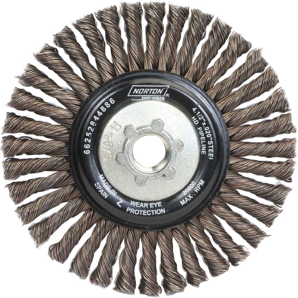 Norton - 4-1/2" OD, 5/8-11 Arbor Hole, Stringer Bead Carbon Wheel Brush - Americas Industrial Supply