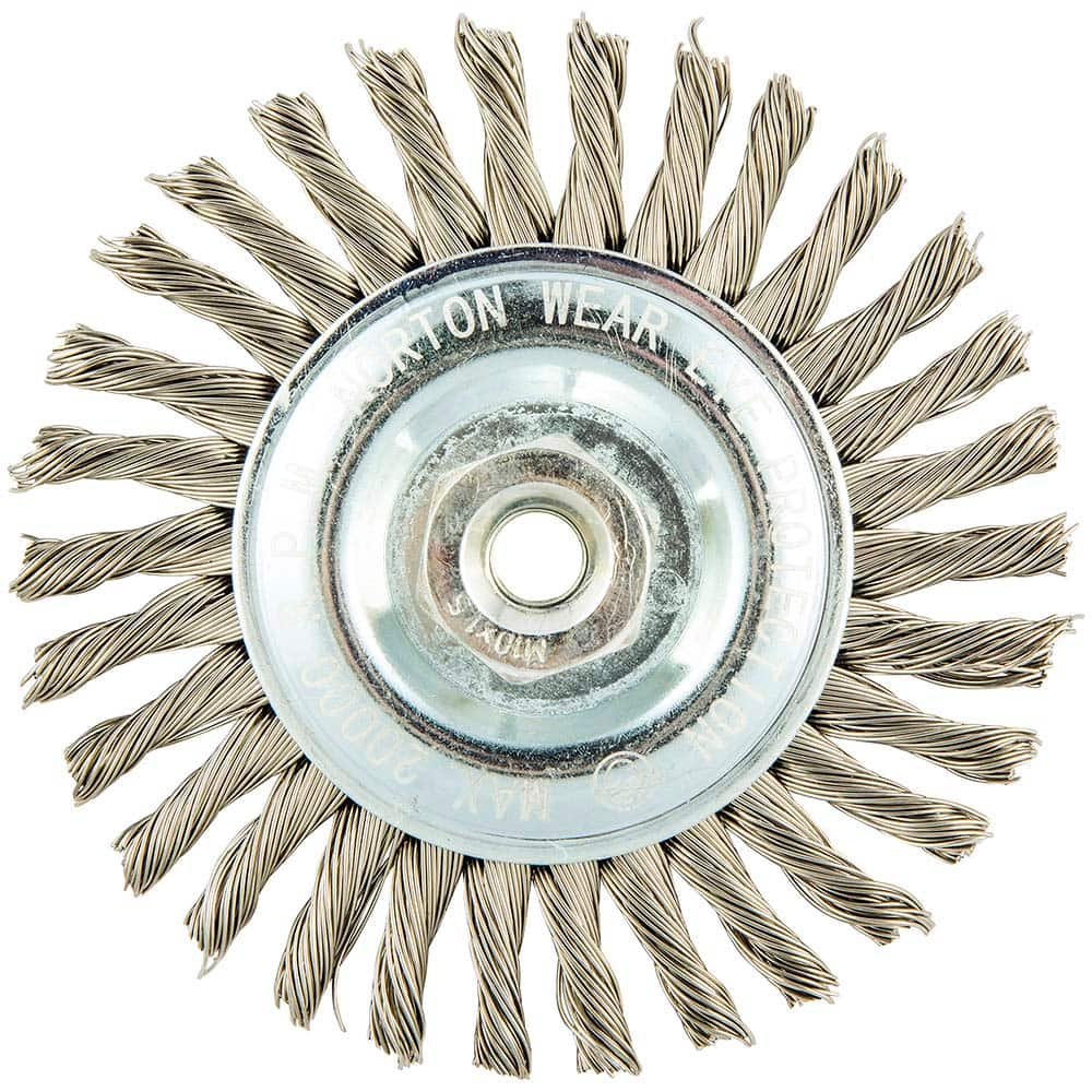 Norton - 4" OD, M10 Arbor Hole, Stringer Bead Twist Knot Stainless Steel Wheel Brush - Americas Industrial Supply