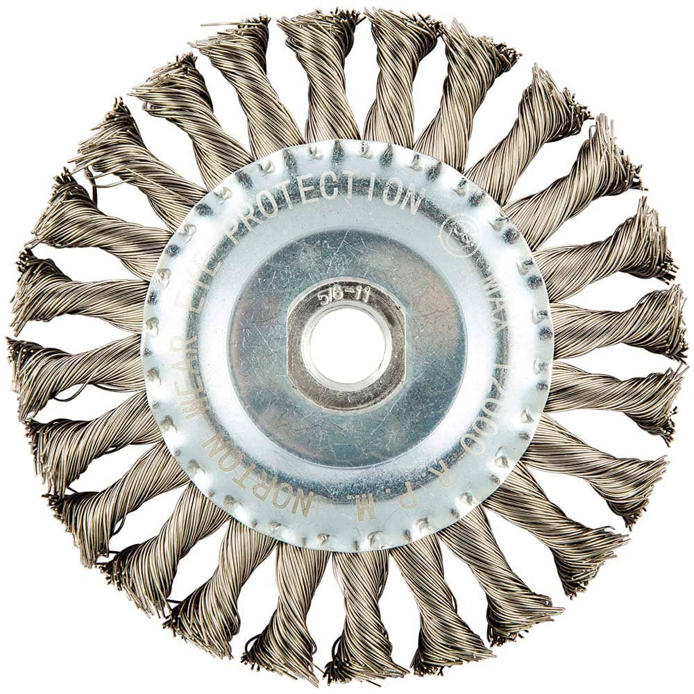 Norton - 5" OD, 5/8-11 Arbor Hole, Stringer Bead Stainless Steel Wheel Brush - Americas Industrial Supply