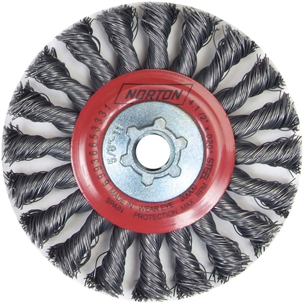 Norton - 4-1/2" OD, 5/8-11 Arbor Hole, Knotted Carbon Wheel Brush - Americas Industrial Supply