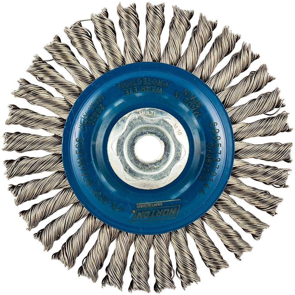 Norton - 4" OD, M10 Arbor Hole, Stringer Bead Twist Knot Stainless Steel Wheel Brush - Americas Industrial Supply