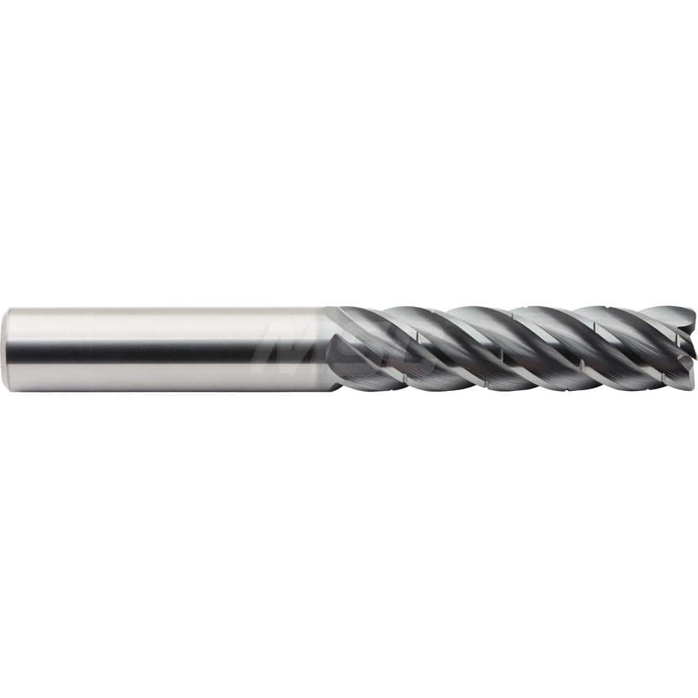 Corner Radius End Mill: 1/4″ Dia, 1-3/4″ LOC, 0.03″ Radius, 5 Flutes, Solid Carbide 4″ OAL, 1/4″ Shank Dia, 40 ° Helix, ALtima Blaze Coated, Corner Radius End, Centercutting