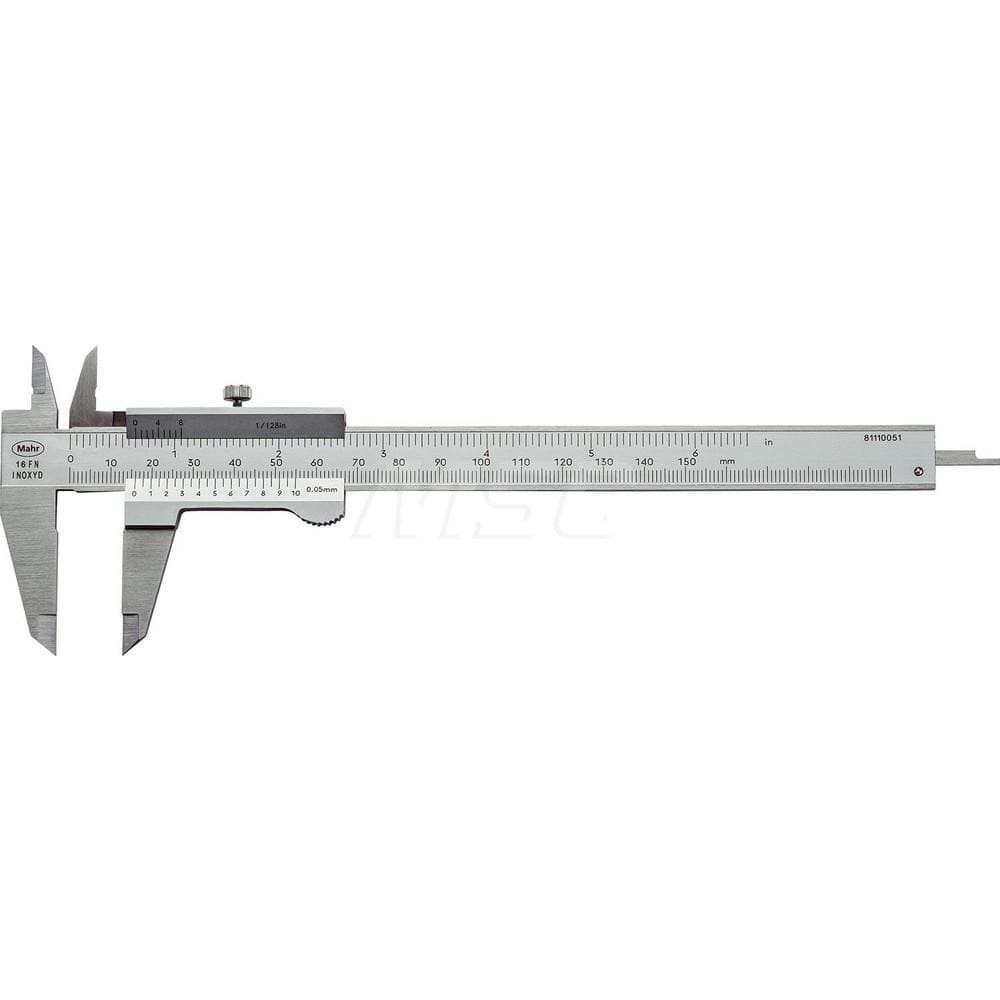 Mahr - Vernier Calipers; Minimum Measurement (mm): 0 ; Minimum Measurement (Decimal Inch): 0 ; Maximum Measurement (Decimal Inch): 8 ; Maximum Measurement (mm): 200 ; Graduation (mm): 0.05 ; Jaw Depth (mm): 50.00 - Exact Industrial Supply