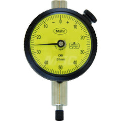 Mahr - Dial Drop Indicators; Maximum Measurement (Inch): 0.01 ; Maximum Measurement (mm): 1.25 ; Dial Graduation (mm): 0.0050 ; Dial Graduation (Decimal Inch): 0.000200 ; Dial Reading: 0-25-0 ; Dial Diameter (mm): 45.00 - Exact Industrial Supply