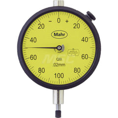 Mahr - Dial Drop Indicators; Maximum Measurement (Inch): 0.1 ; Maximum Measurement (mm): 2.50 ; Dial Graduation (mm): 0.0100 ; Dial Graduation (Decimal Inch): 0.000500 ; Dial Reading: 0-100 ; Dial Diameter (mm): 70.00 - Exact Industrial Supply