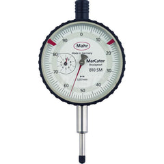 Mahr - Dial Drop Indicators; Maximum Measurement (Inch): 0.2 ; Maximum Measurement (mm): 5.00 ; Dial Graduation (mm): 0.0010 ; Dial Graduation (Decimal Inch): 3.900000 ; Dial Reading: 0-100-0 ; Dial Diameter (mm): 50.00 - Exact Industrial Supply