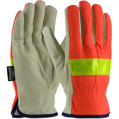 ‎125-468/M Leather Drivers Gloves - Hi-Vis Fabric - 3M Thinsulate Lining w/Pigskin Palm - Keystone Thumb - Exact Industrial Supply