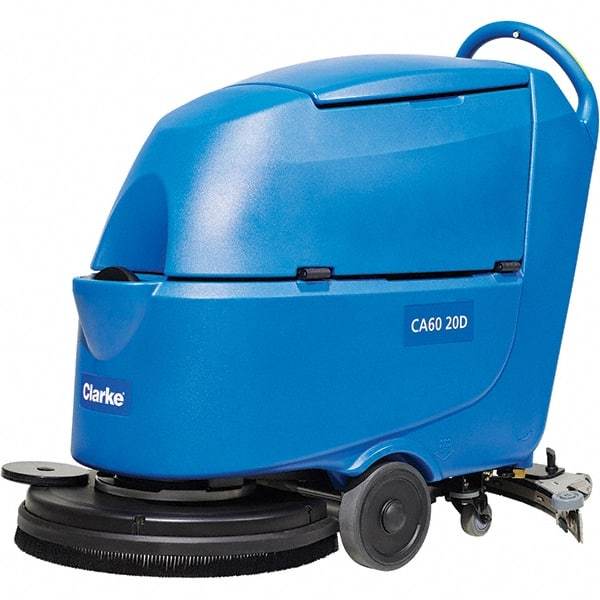 Clarke - 20" Cleaning Width, Battery Powered Walk Behind & Floor Scrubber - 0.6 hp, 150 RPM, 47" Water Lift, 16 Gal Tank Capacity, Series CA60 - Americas Industrial Supply