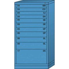 Lyon - 11 Drawer, Standard Eye-Level - Multiple Drawer Access Cabinet - Steel, 30" Wide x 28-1/4" Deep x 59-1/4" High, Wedgewood Blue - Americas Industrial Supply