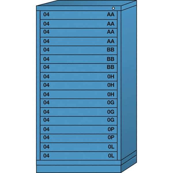 Lyon - 17 Drawer, Standard Eye-Level - Single Drawer Access Cabinet - Steel, 30" Wide x 28-1/4" Deep x 59-1/4" High, Wedgewood Blue - Americas Industrial Supply