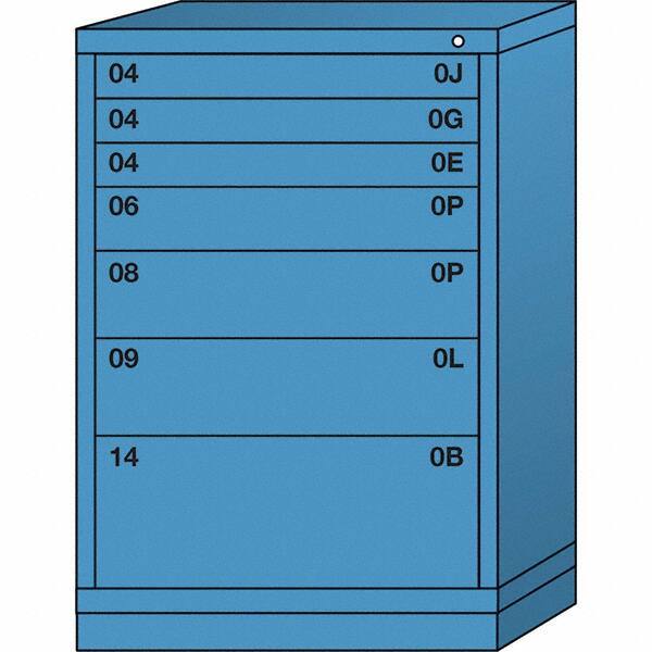 Lyon - 7 Drawer, Standard Counter - Single Drawer Access Cabinet - Steel, 30" Wide x 28-1/4" Deep x 44-1/4" High, Wedgewood Blue - Americas Industrial Supply