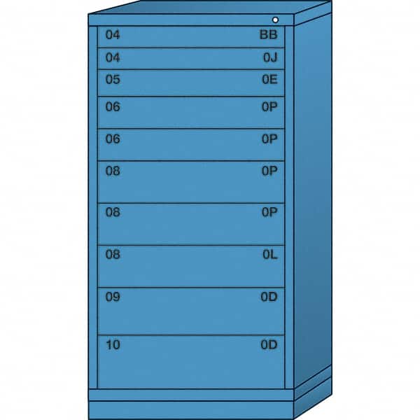 Lyon - 10 Drawer, Standard Eye-Level - Single Drawer Access Cabinet - Steel, 30" Wide x 28-1/4" Deep x 59-1/4" High, Wedgewood Blue - Americas Industrial Supply