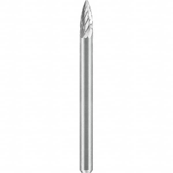 SGS Pro - 1/8" Cut Diam, 1/8" Shank Diam, Tungsten Carbide Double Cut Pointed Tree Burr - Americas Industrial Supply