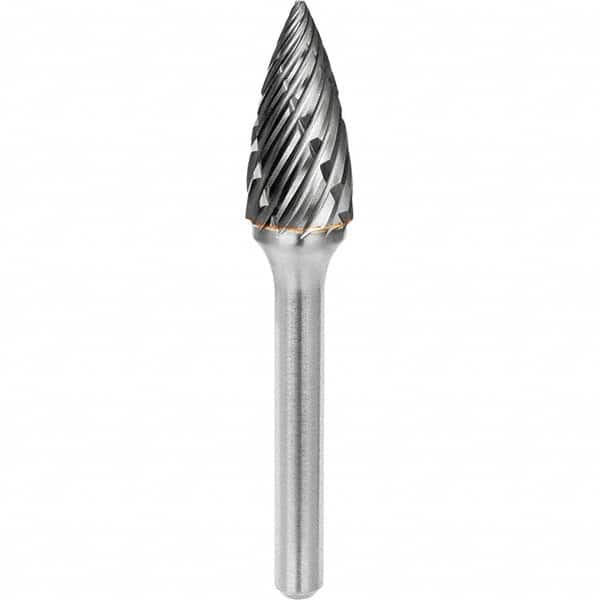 SGS Pro - 1/2" Cut Diam, 1/4" Shank Diam, Tungsten Carbide Steel Cut Pointed Tree Burr - Americas Industrial Supply