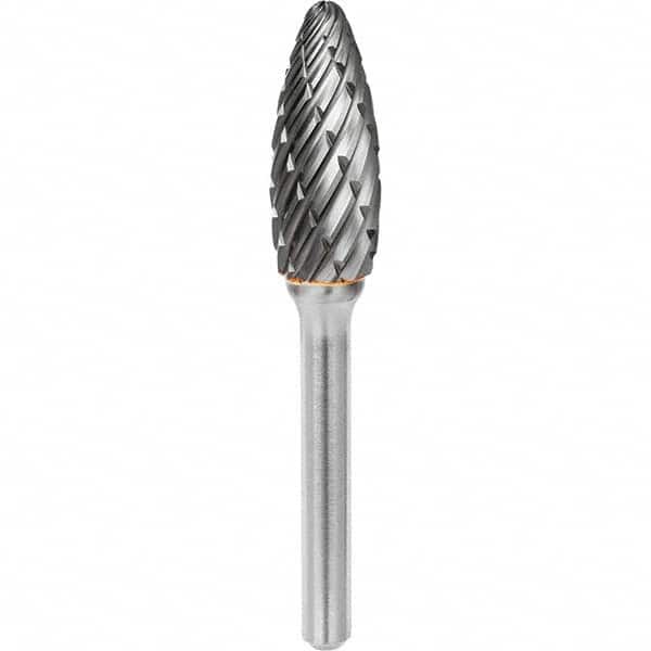 SGS Pro - 1/2" Cut Diam, 1/4" Shank Diam, Tungsten Carbide Steel Cut Flame Burr - Americas Industrial Supply