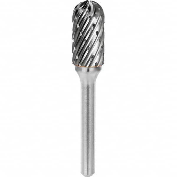 SGS Pro - 5/16" Cut Diam, 1/4" Shank Diam, Tungsten Carbide Steel Cut Ball Nose Cylinder Burr - Americas Industrial Supply
