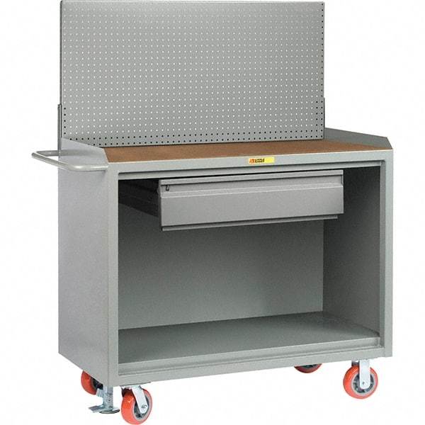 Little Giant - 3,600 Lb Capacity, 2 Shelf, 1 Drawer Mobile Bench Cabinet with Pegboard Panel - 53" Wide x 24" Deep x 43" High, Steel - Americas Industrial Supply