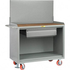 Little Giant - 3,600 Lb Capacity, 2 Shelf, 1 Drawer Mobile Bench Cabinet with Pegboard Panel - 41" Wide x 24" Deep x 43" High, Steel - Americas Industrial Supply