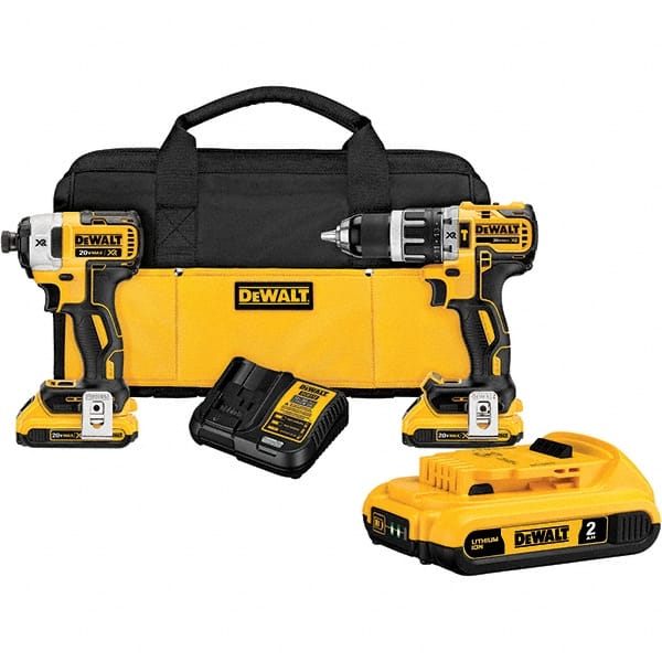 Cordless Tool Combination Kit: 20V (1) DCB101 Li-Ion Battery Charger, (1) DCD796 20V MAX XR Li-Ion Compact Brushless Hammerdrill, (1) DCF887 1/4″Brushless Impact Driver, (2) DCB203 2.0Ah batteries, Carrying Bag