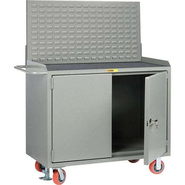 Little Giant - 3,600 Lb Capacity, 2 Shelf, 2 Door Mobile Bench Cabinet with Louvered Panel - 41" Wide x 24" Deep x 43" High, Steel - Americas Industrial Supply