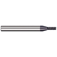 Square End Mill: 1/64'' Dia, 0.045'' LOC, 1/8'' Shank Dia, 1-1/2'' OAL, 4 Flutes, Solid Carbide Single End, AlTiN Finish, 44 ° Variable Helix, RH Cut, RH Flute