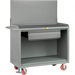 Little Giant - 3,600 Lb Capacity, 2 Shelf, 1 Drawer Mobile Bench Cabinet with Pegboard Panel - 53" Wide x 24" Deep x 43" High, Steel - Americas Industrial Supply