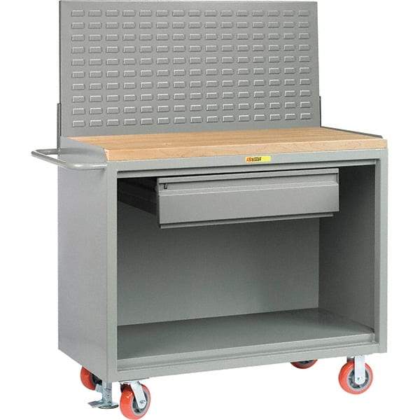 Little Giant - 3,600 Lb Capacity, 2 Shelf, 1 Drawer Mobile Bench Cabinet with Louvered Panel - 53" Wide x 24" Deep x 43" High, Steel - Americas Industrial Supply