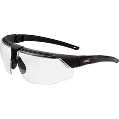 Uvex - Clear Lenses, Framed Safety Glasses - Scratch Resistant, Black Frame, Adjustable Temples, Size Universal, Wrap Around - Americas Industrial Supply