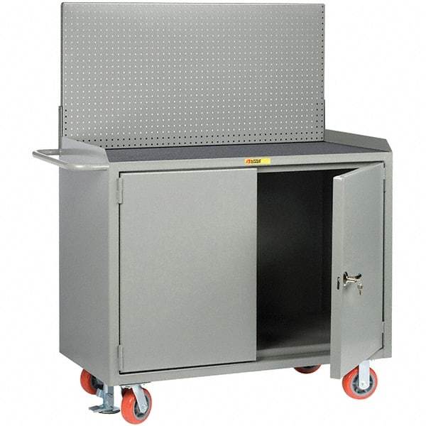 Little Giant - 3,600 Lb Capacity, 2 Shelf, 2 Door Mobile Bench Cabinet with Pegboard Panel - 41" Wide x 24" Deep x 43" High, Steel - Americas Industrial Supply