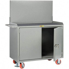 Little Giant - 3,600 Lb Capacity, 2 Shelf, 2 Door Mobile Bench Cabinet with Pegboard Panel - 41" Wide x 24" Deep x 43" High, Steel - Americas Industrial Supply